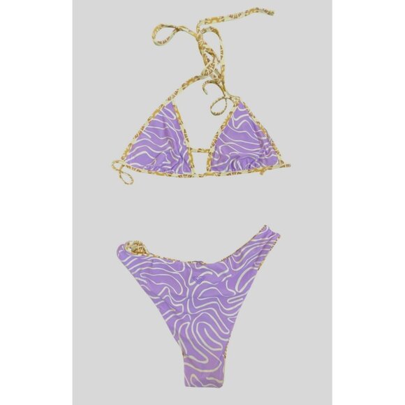 Roxy Reversible Triangle Bikini Small Purple & Gold Swirl Floral Beach Swimwear - Picture 1 of 9